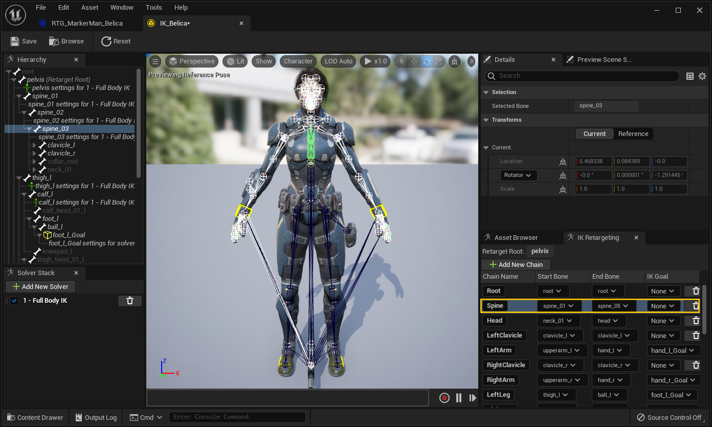 The IK Rig generated for the Belica character